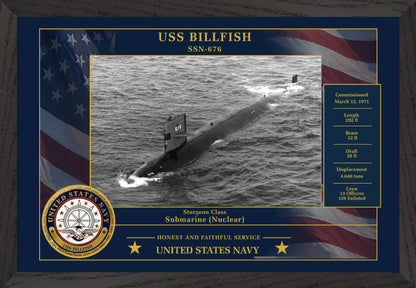 USS Billfish SSN-676 Framed Patriotic Photo