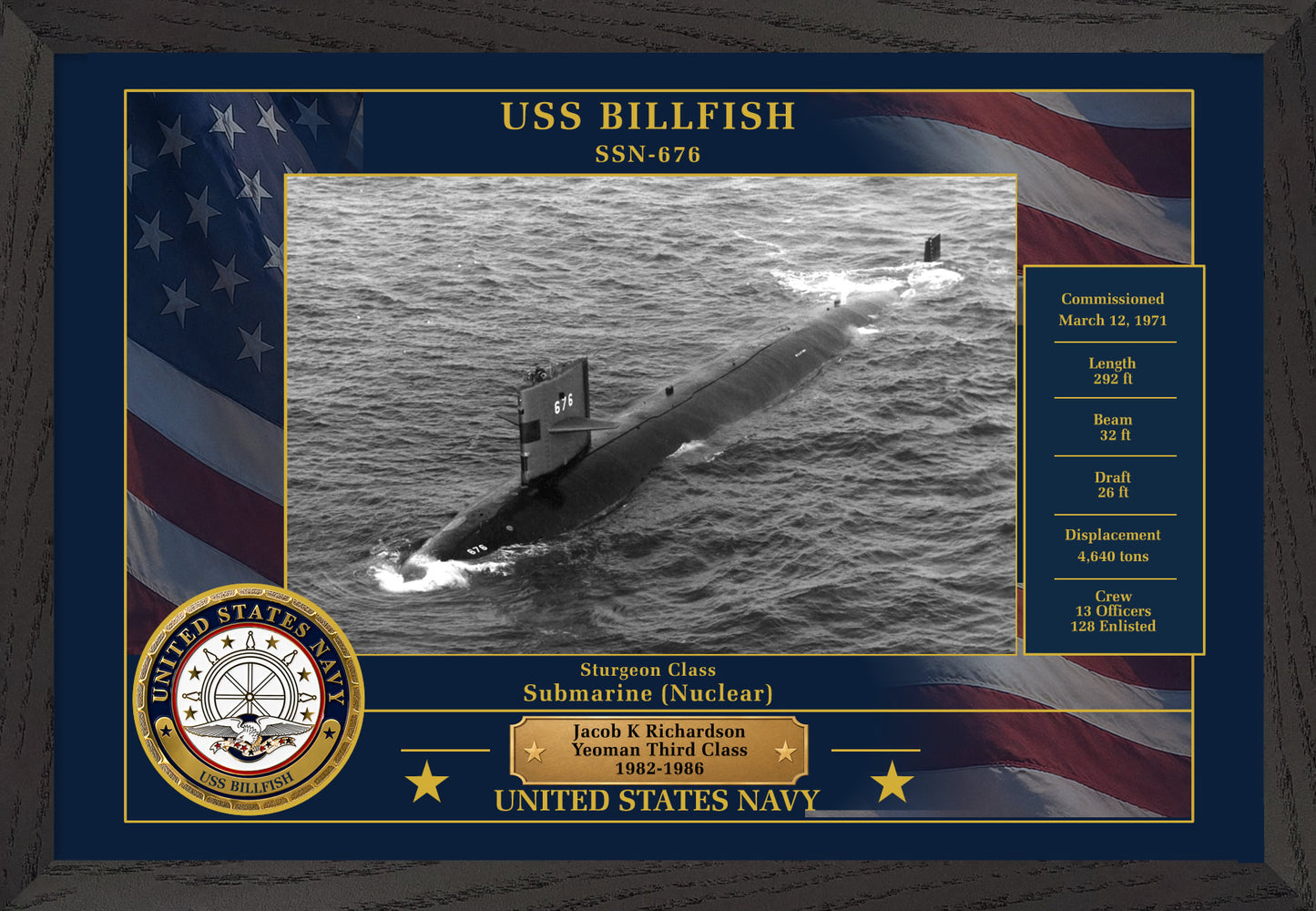 USS Billfish SSN-676 Framed Patriotic Photo