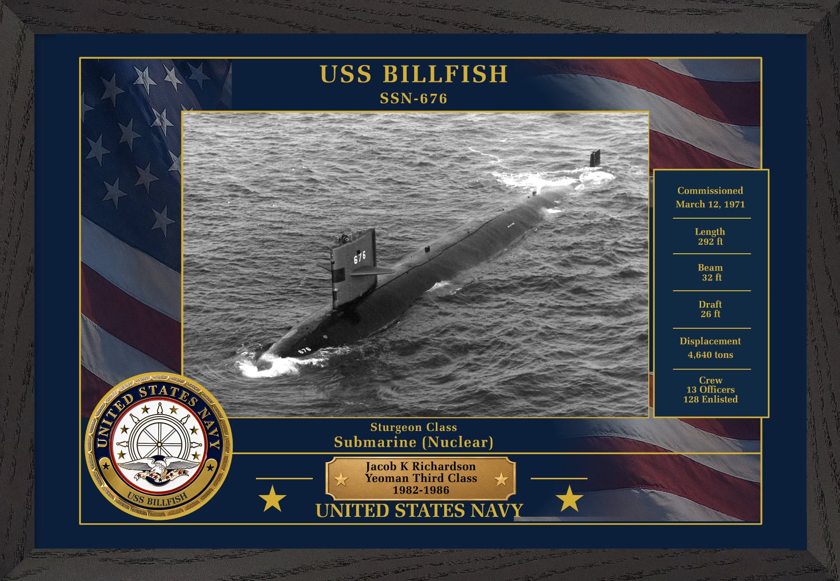 USS Billfish SSN-676 Framed Patriotic Photo