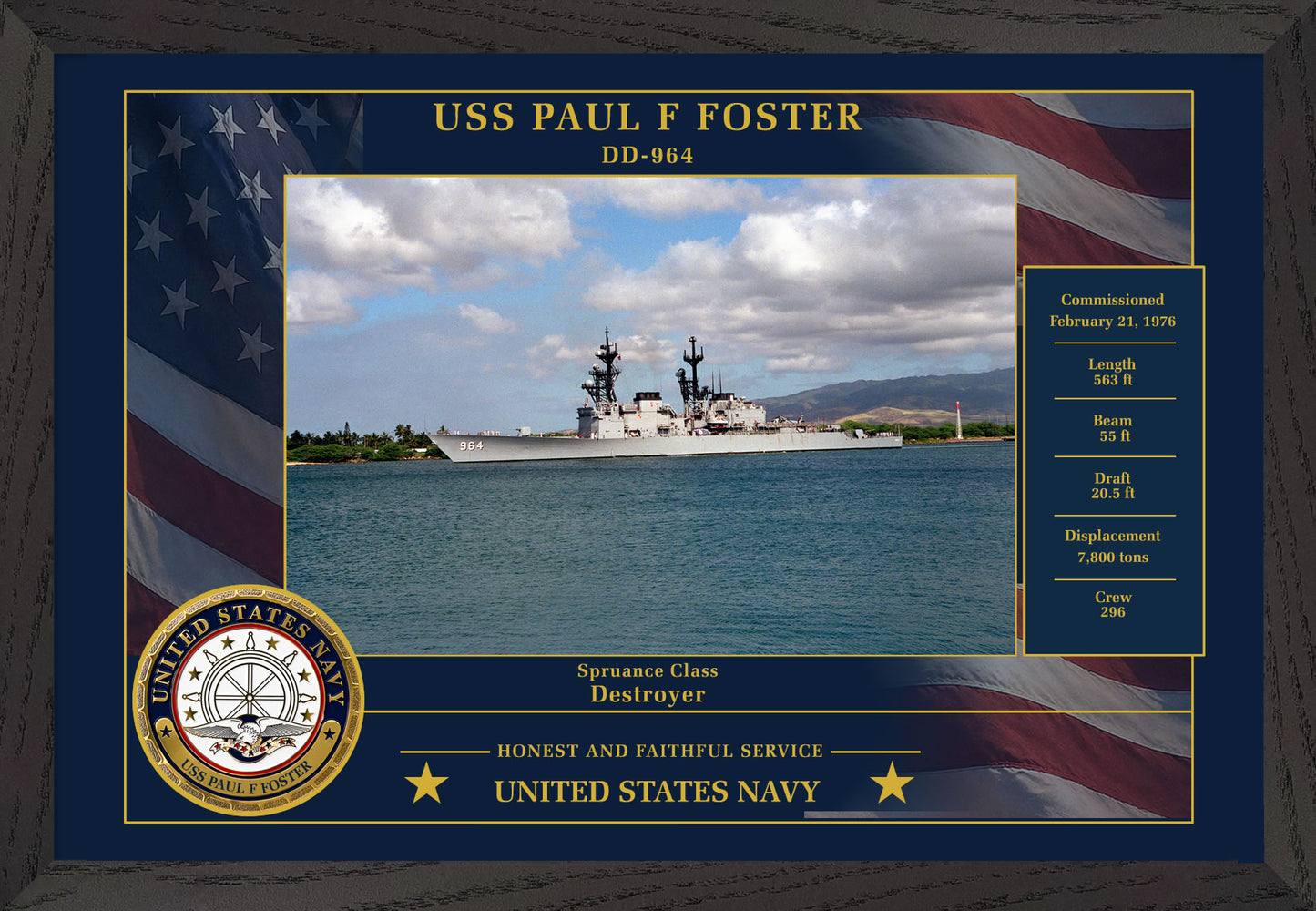 USS Paul F Foster DD-964 Framed Patriotic Photo
