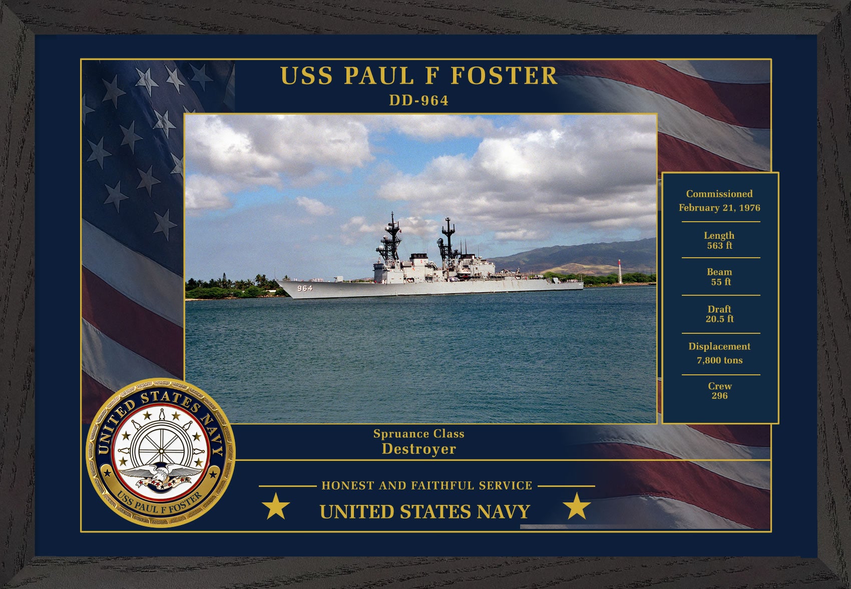 USS Paul F Foster DD-964 Framed Patriotic Photo