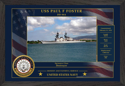 USS Paul F Foster DD-964 Framed Patriotic Photo