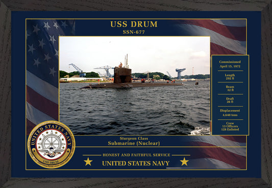 USS Drum SSN-677 Framed Patriotic Photo
