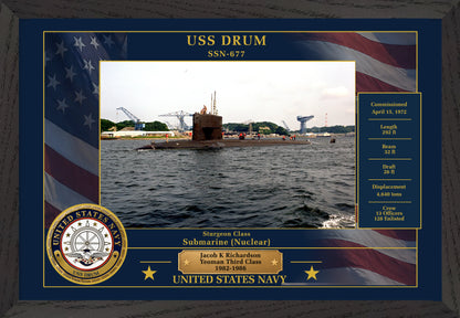 USS Drum SSN-677 Framed Patriotic Photo