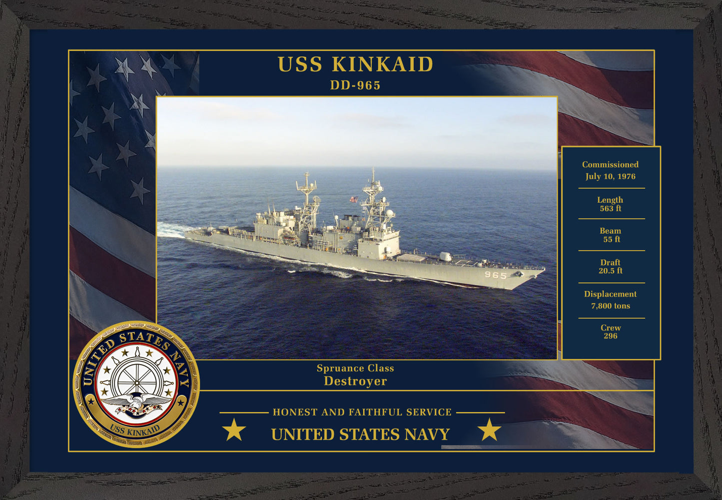 USS Kinkaid DD-965 Framed Patriotic Photo