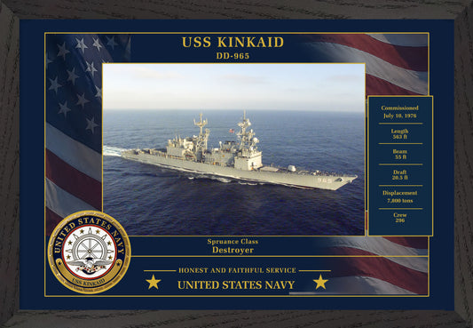 USS Kinkaid DD-965 Framed Patriotic Photo
