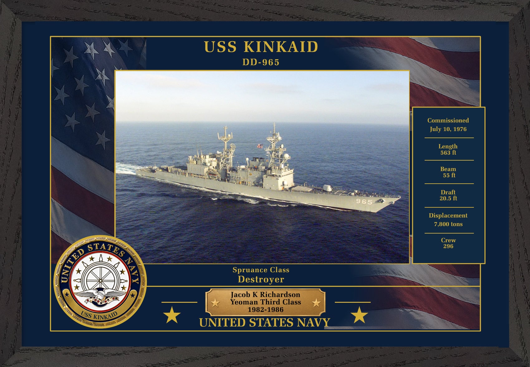 USS Kinkaid DD-965 Framed Patriotic Photo