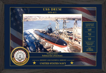 USS Drum SSN-677 Framed Patriotic Photo
