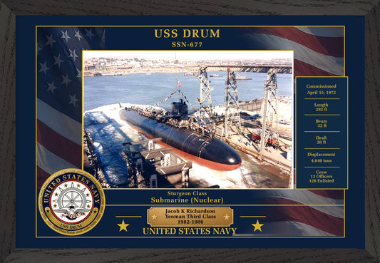 USS Drum SSN-677 Framed Patriotic Photo