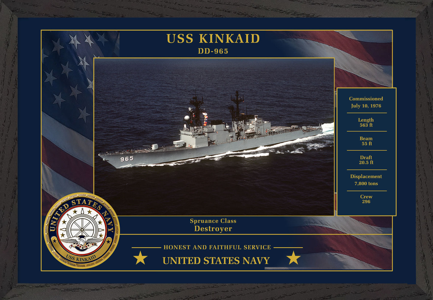 USS Kinkaid DD-965 Framed Patriotic Photo