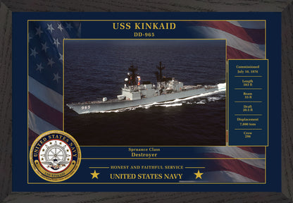 USS Kinkaid DD-965 Framed Patriotic Photo