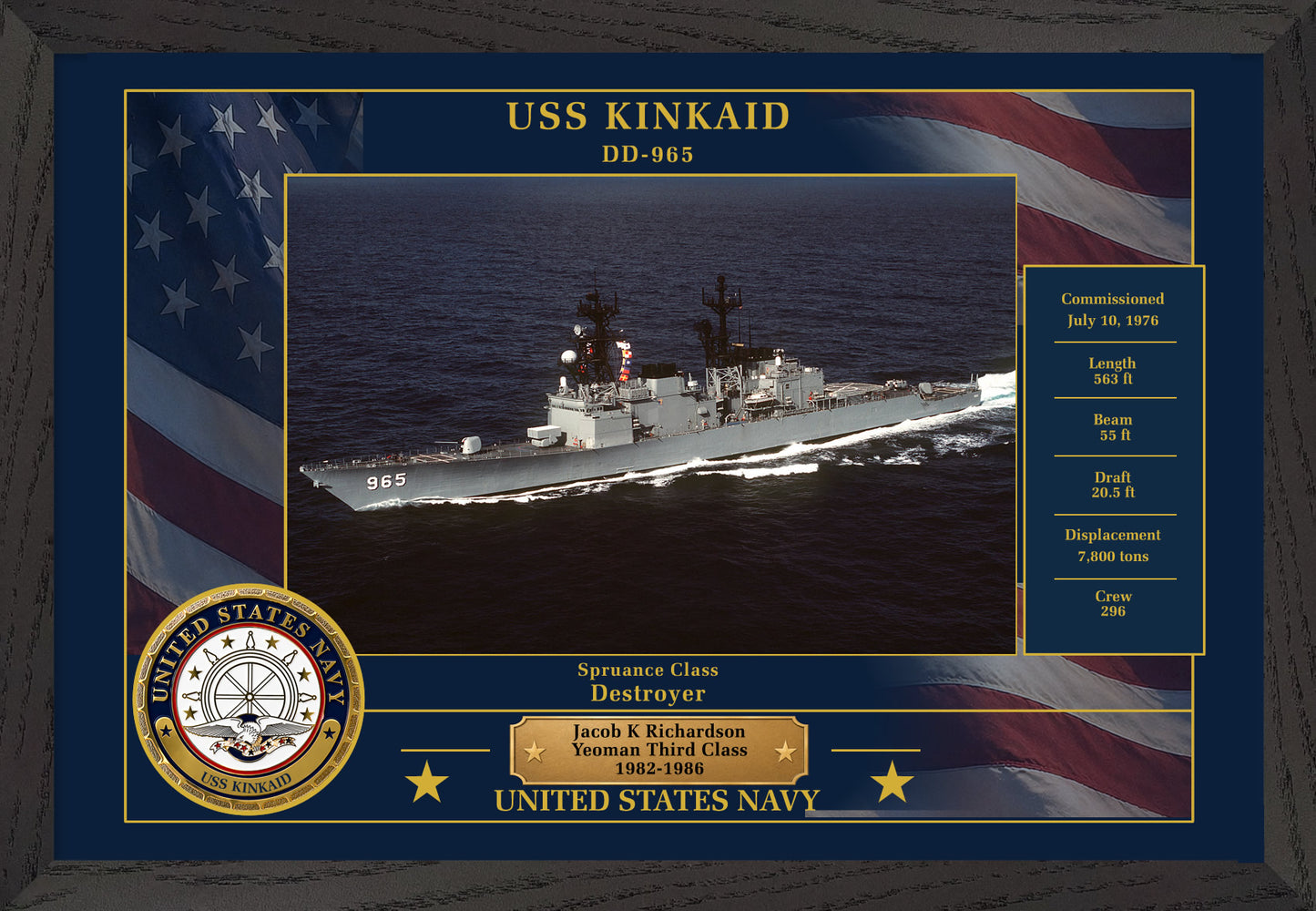 USS Kinkaid DD-965 Framed Patriotic Photo