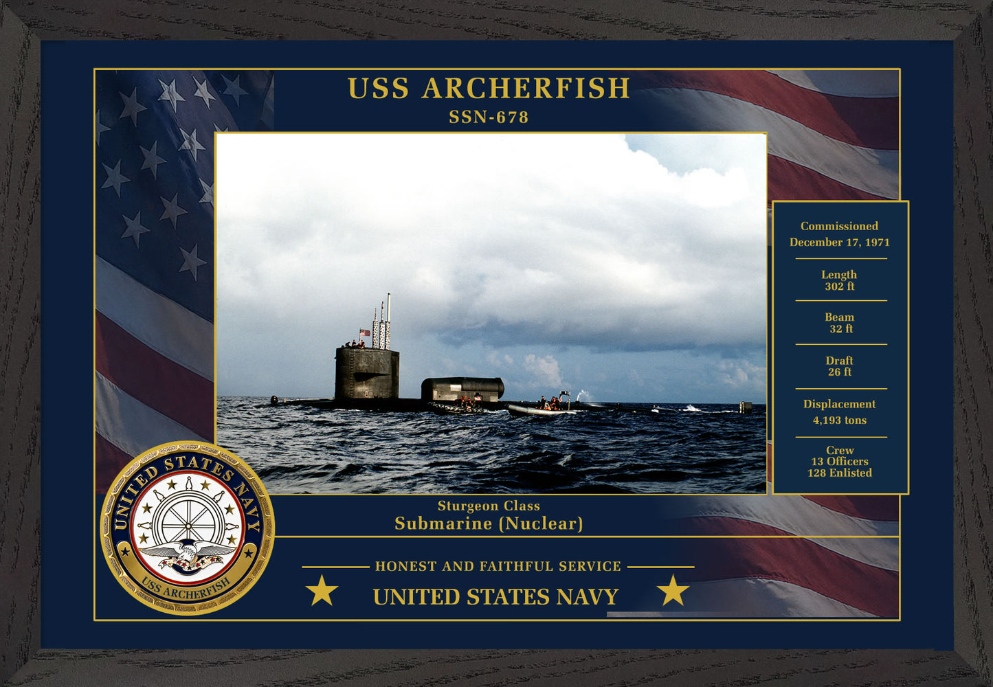USS Archerfish SSN-678 Framed Patriotic Photo