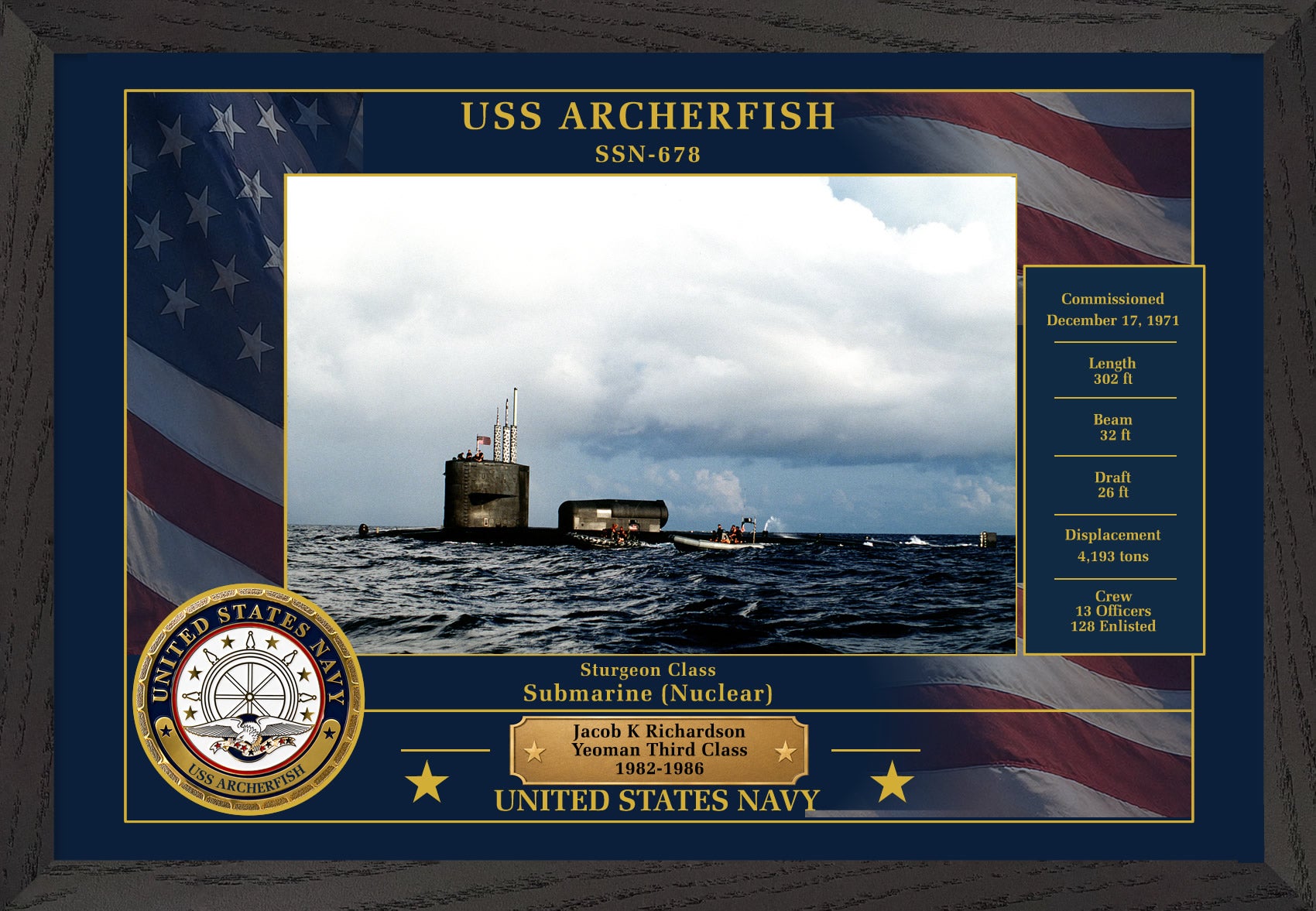 USS Archerfish SSN-678 Framed Patriotic Photo