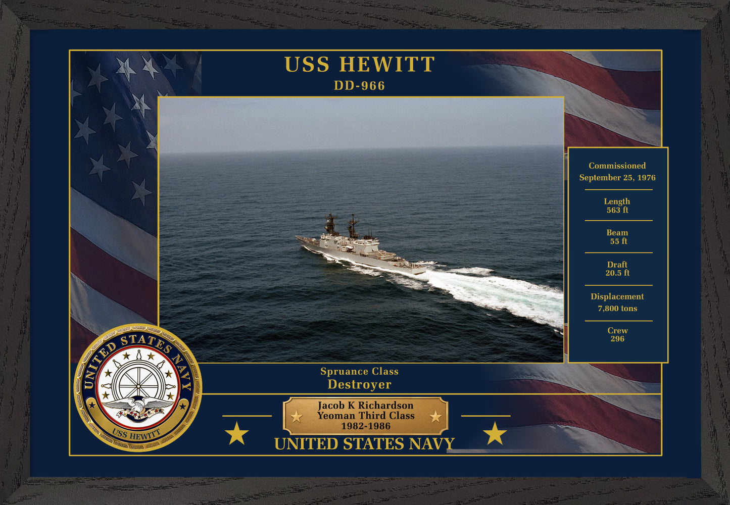 USS Hewitt DD-966 Framed Patriotic Photo