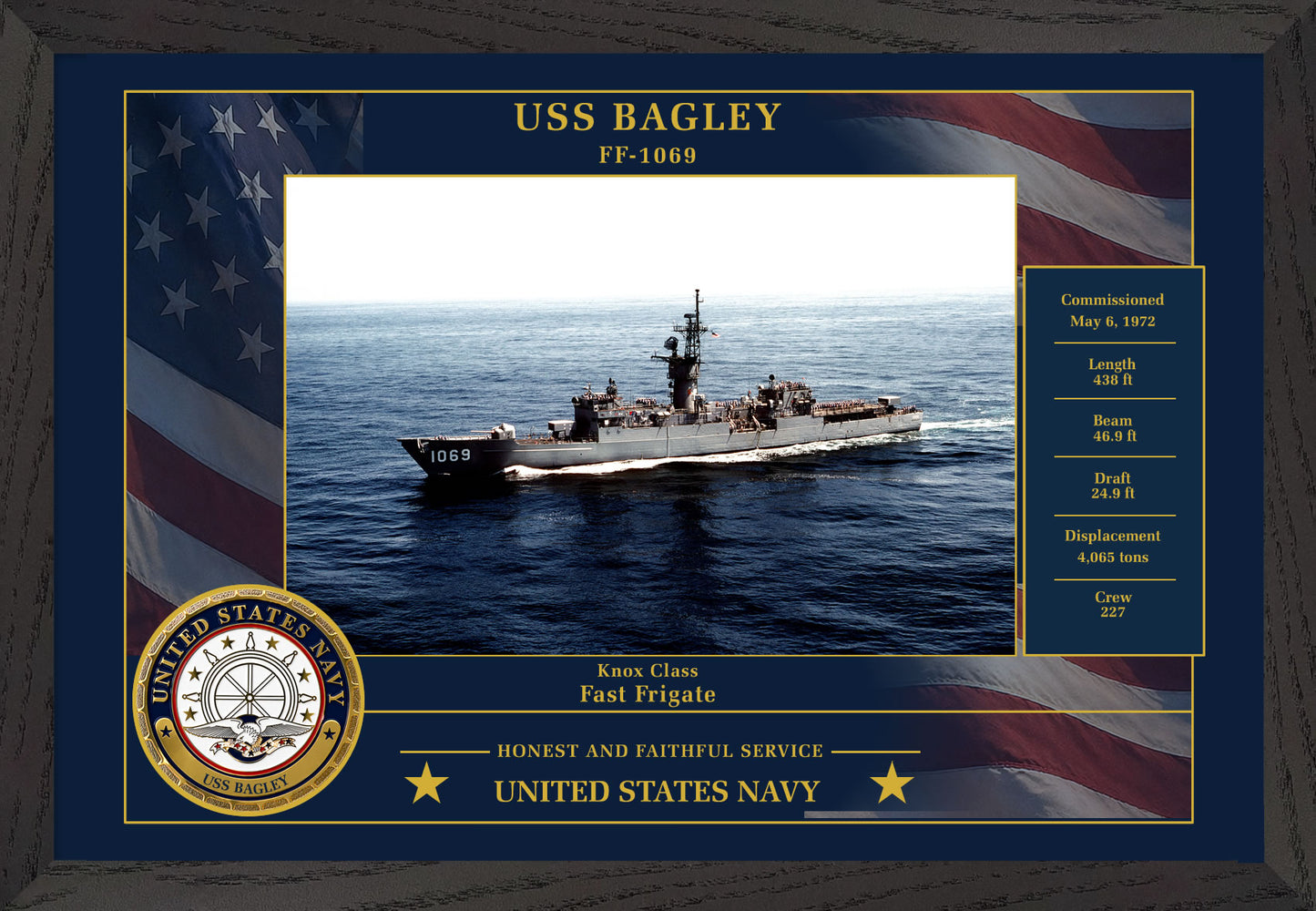 USS Bagley FF-1069 Framed Patriotic Photo