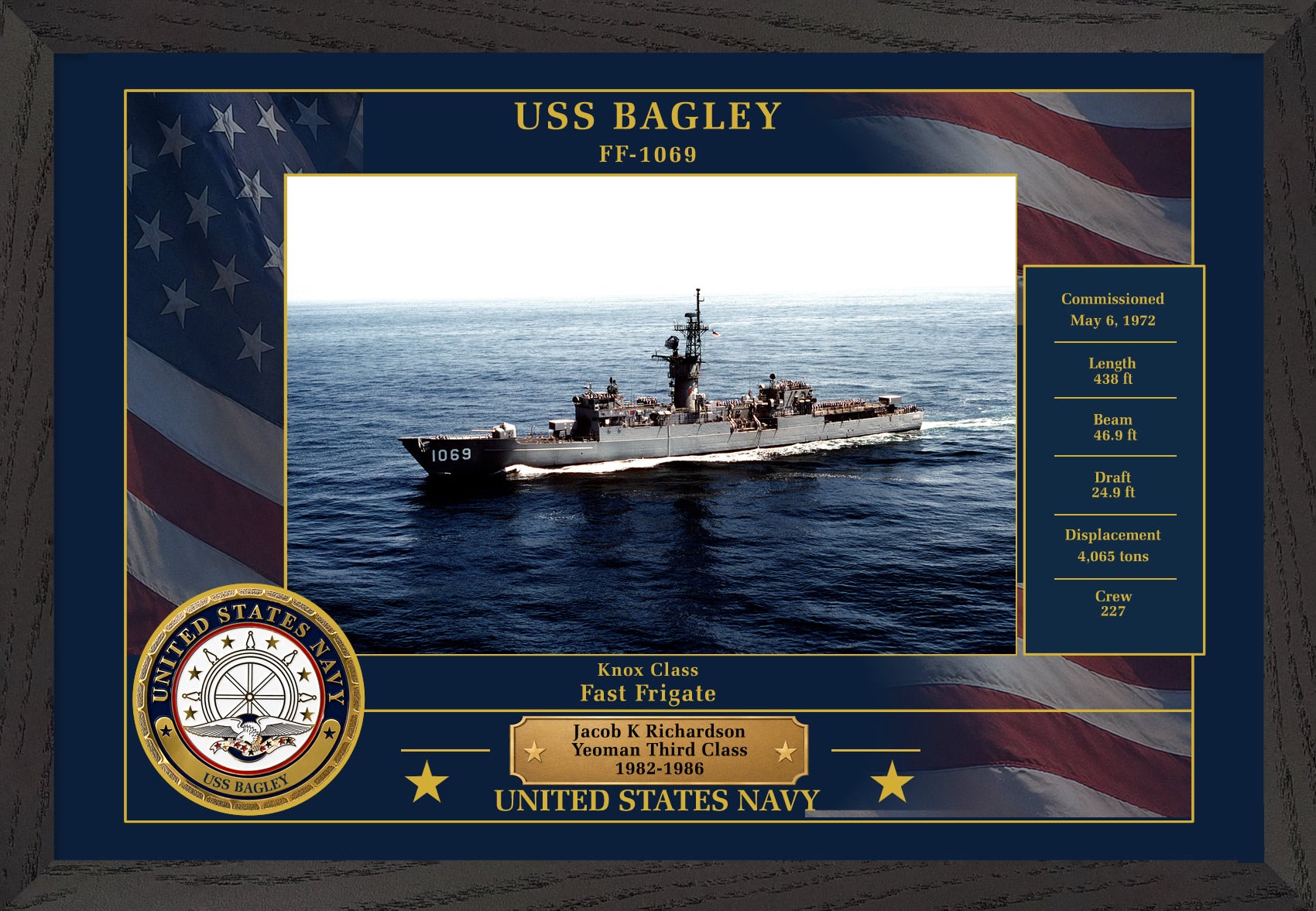 USS Bagley FF-1069 Framed Patriotic Photo