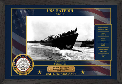 USS Batfish SS-310 Framed Patriotic Photo
