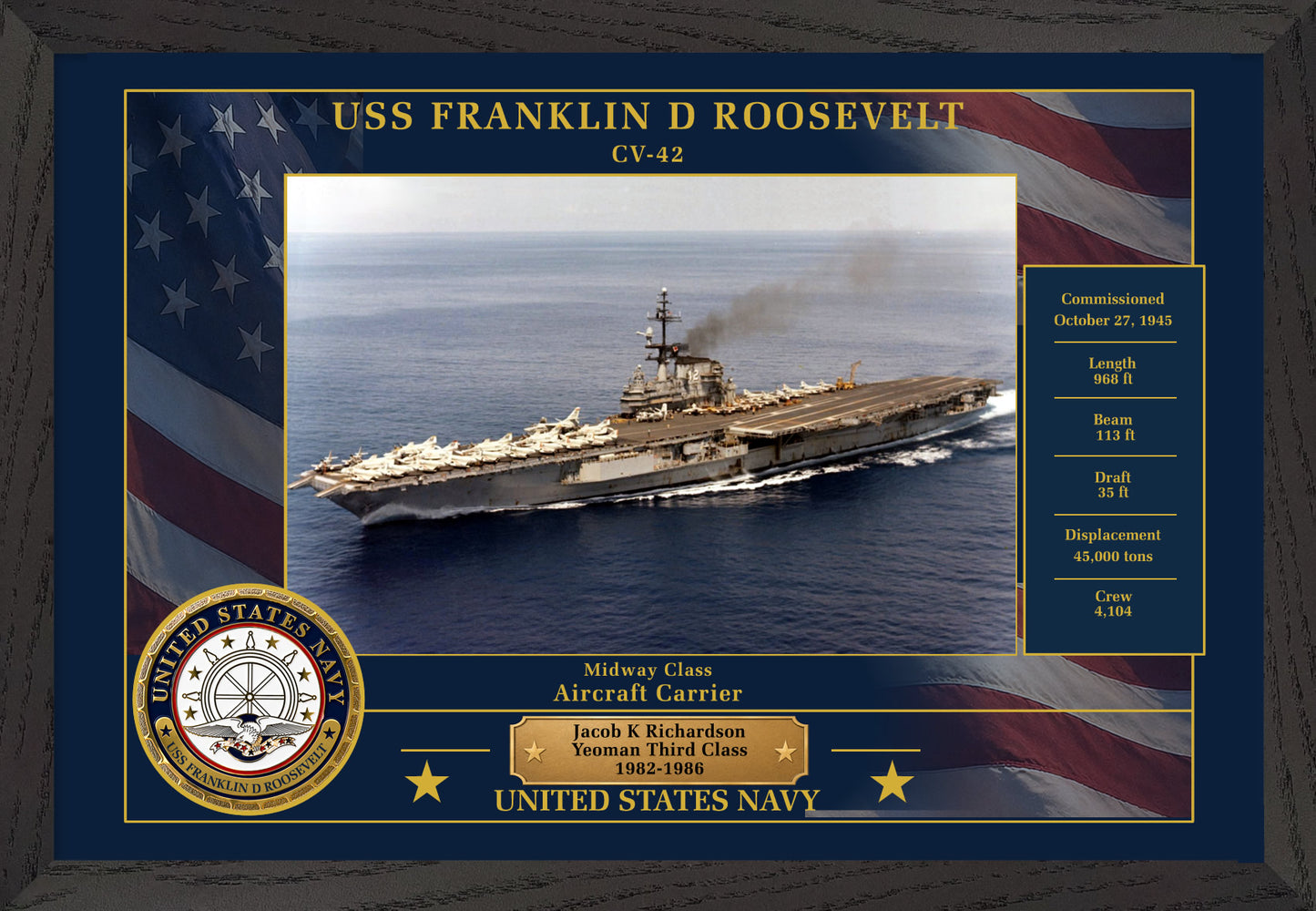 USS Franklin D Roosevelt CV-42 Framed Patriotic Photo