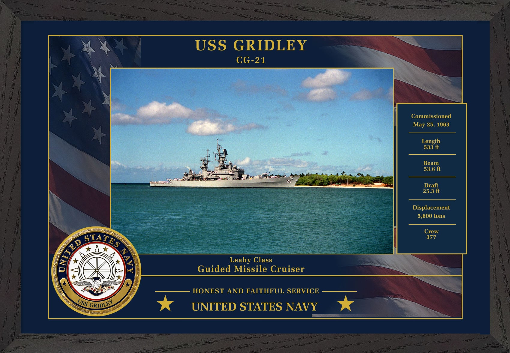 USS Gridley CG-21 Framed Patriotic Photo