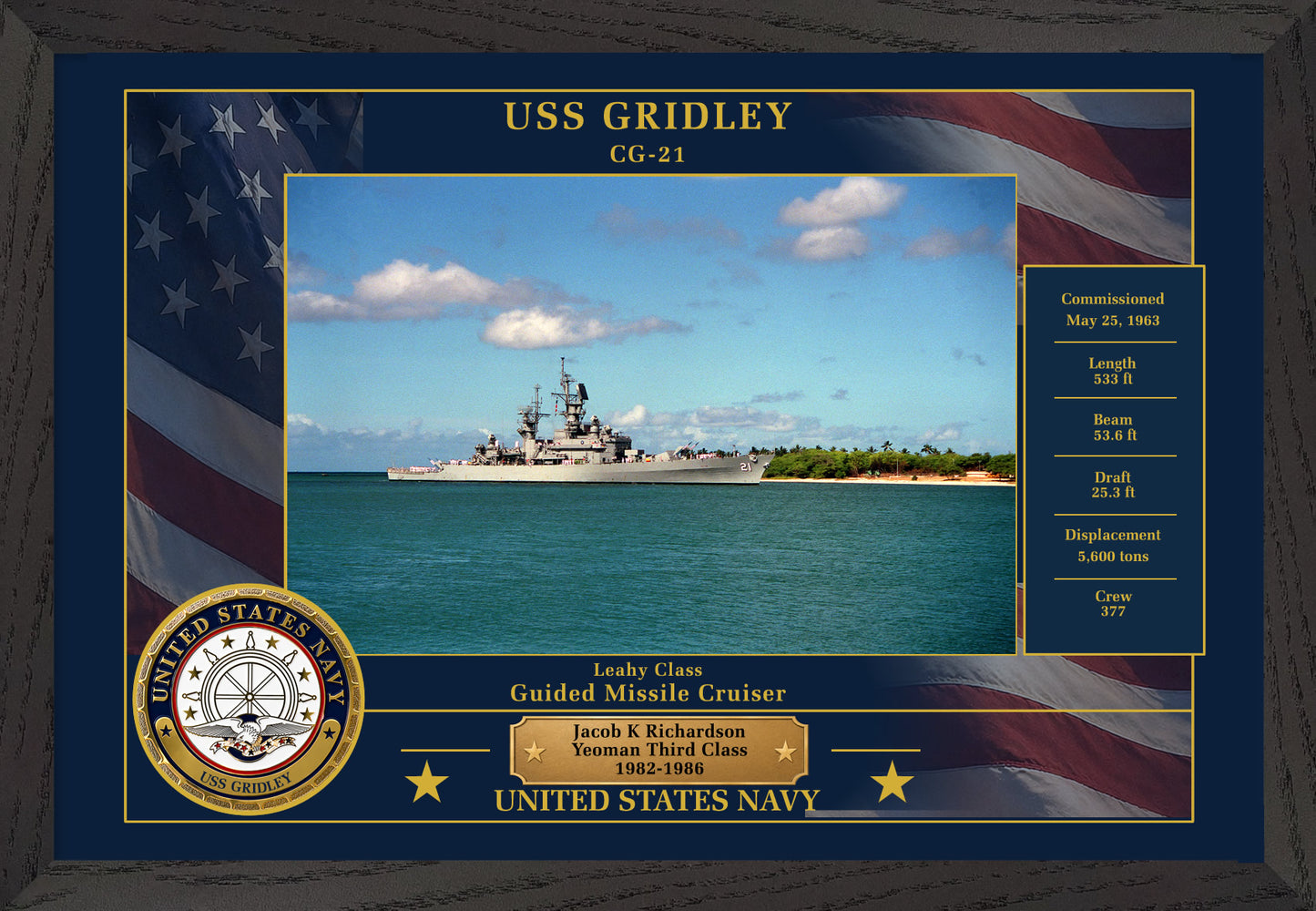 USS Gridley CG-21 Framed Patriotic Photo