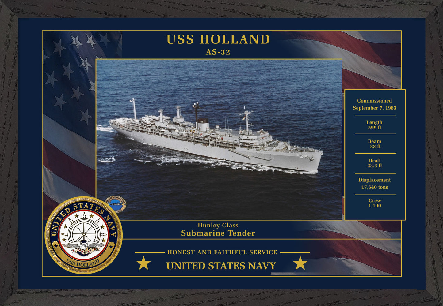 USS Holland AS-32 Framed Patriotic Photo