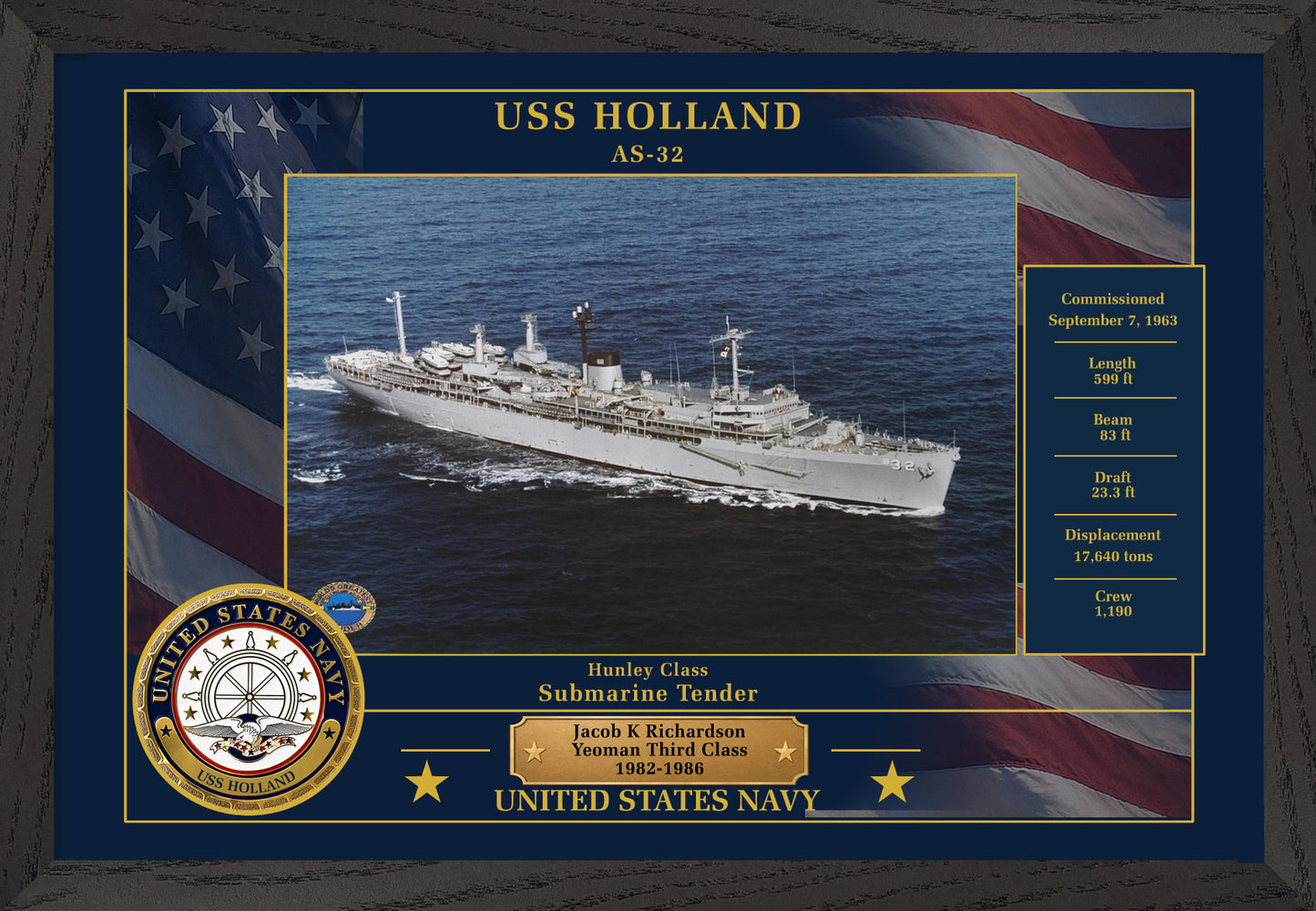 USS Holland AS-32 Framed Patriotic Photo