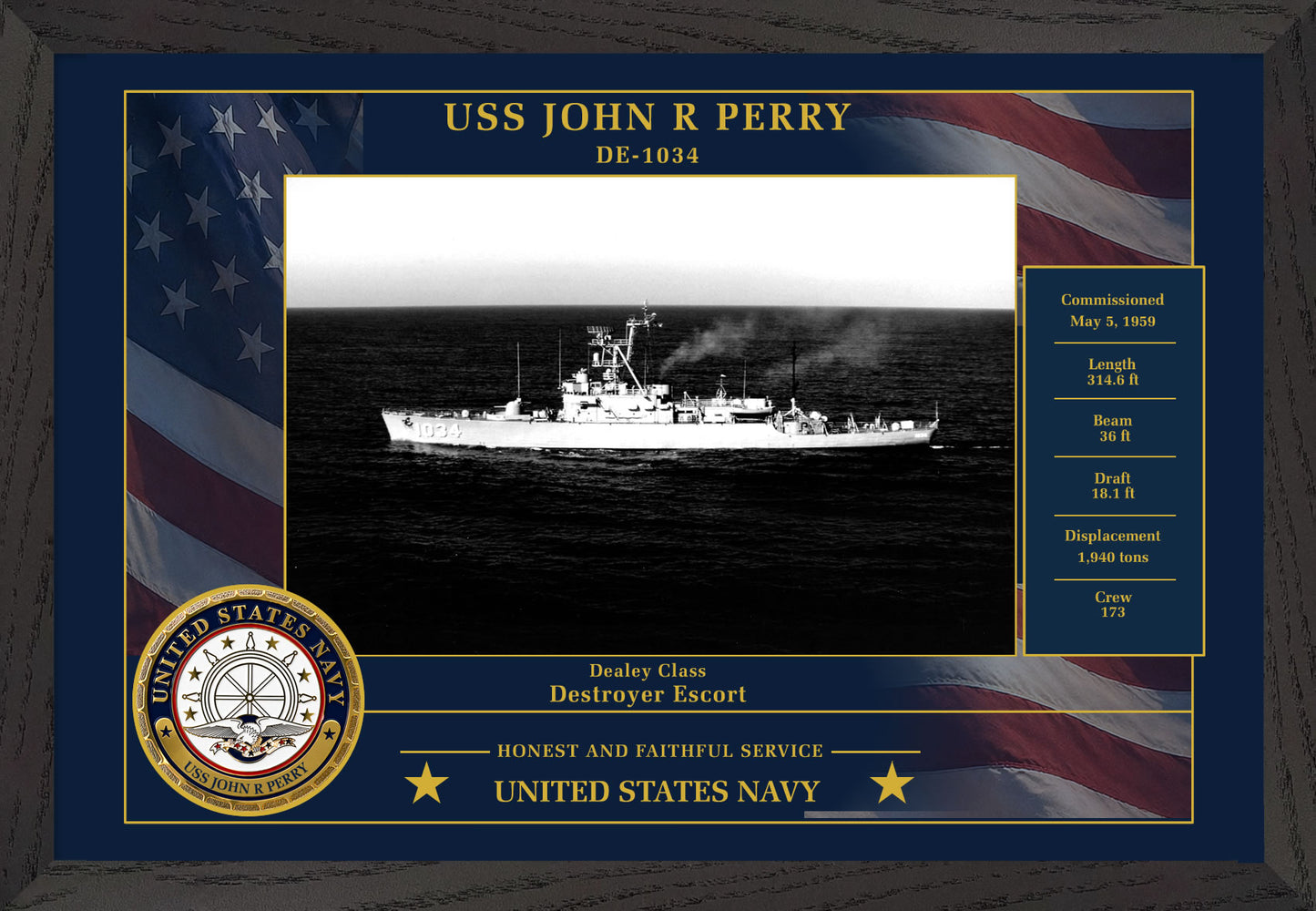 USS John R Perry DE-1034 Framed Patriotic Photo