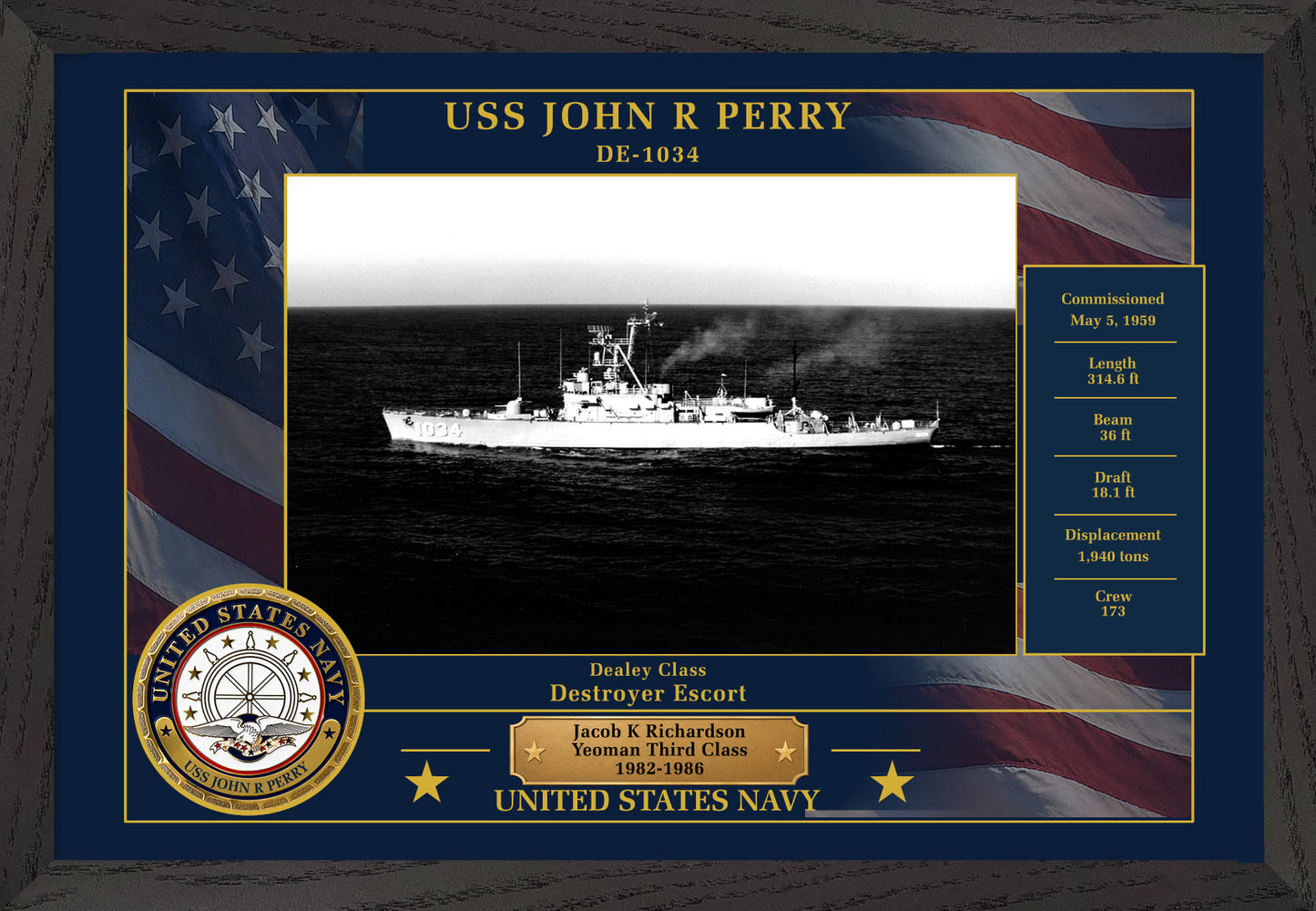 USS John R Perry DE-1034 Framed Patriotic Photo