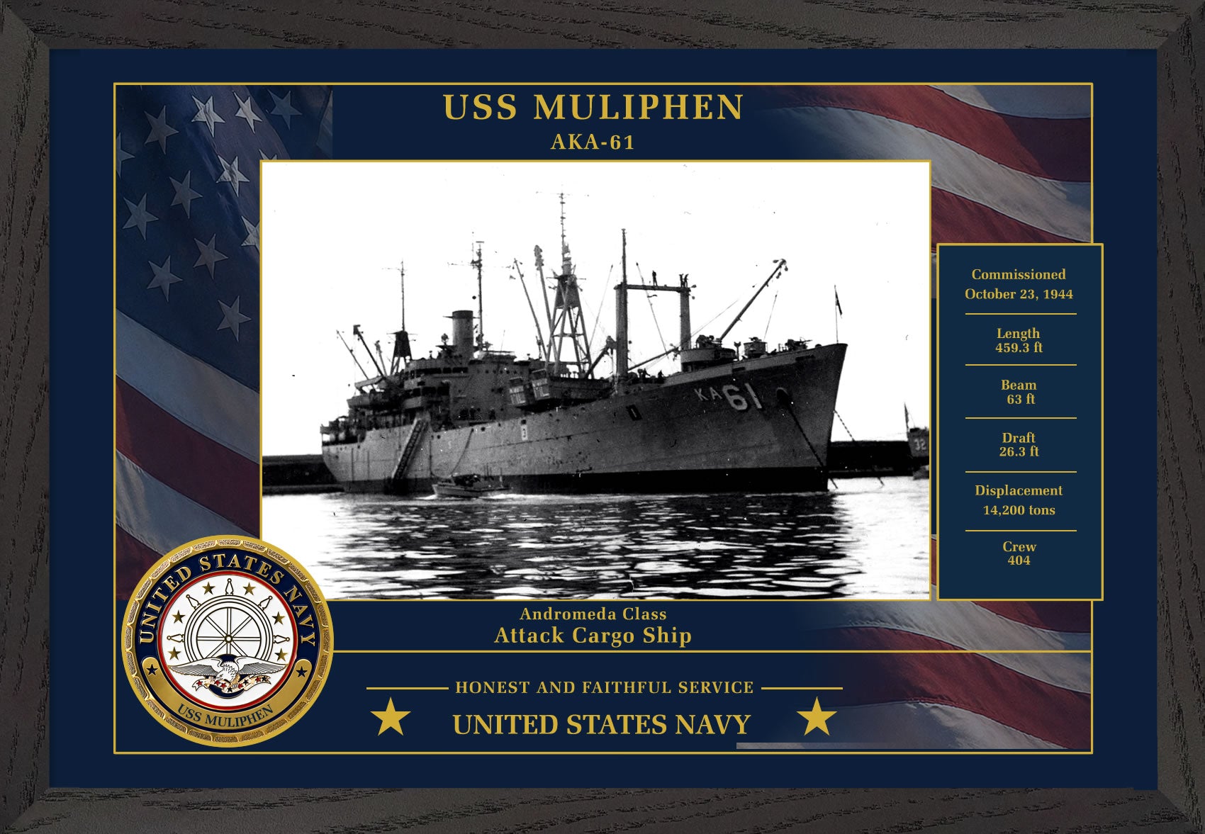 USS Muliphen AKA-61 Framed Patriotic Photo