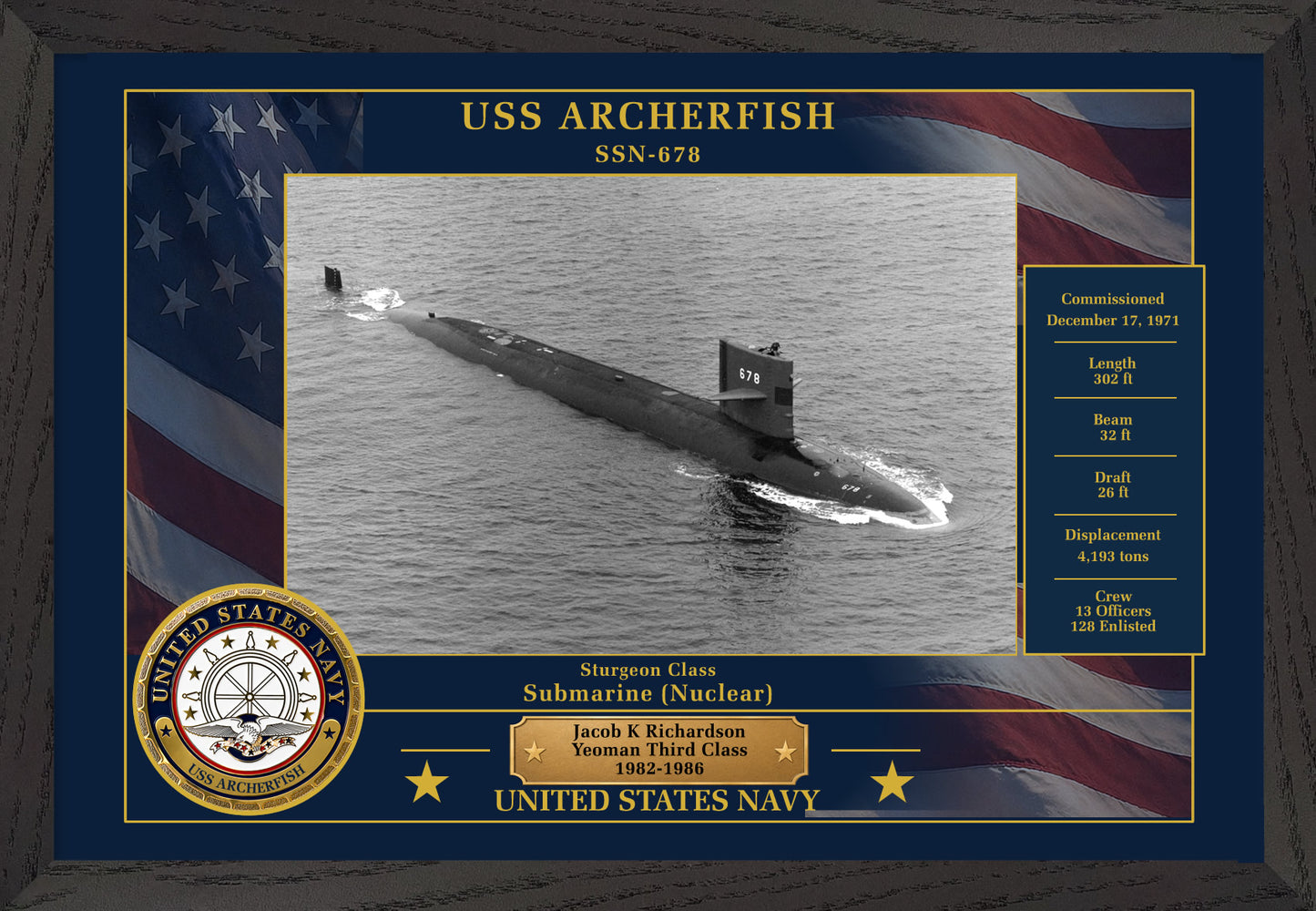 USS Archerfish SSN-678 Framed Patriotic Photo