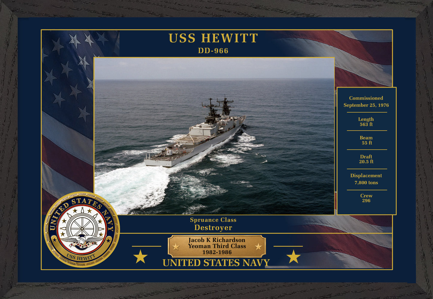 USS Hewitt DD-966 Framed Patriotic Photo
