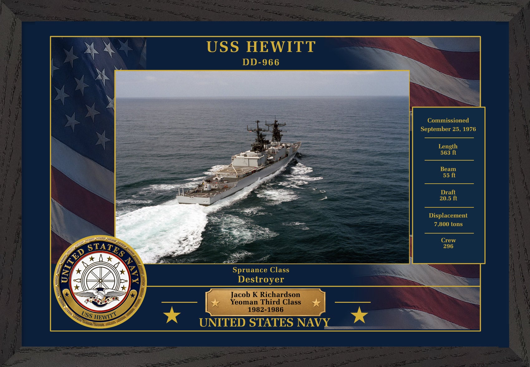 USS Hewitt DD-966 Framed Patriotic Photo