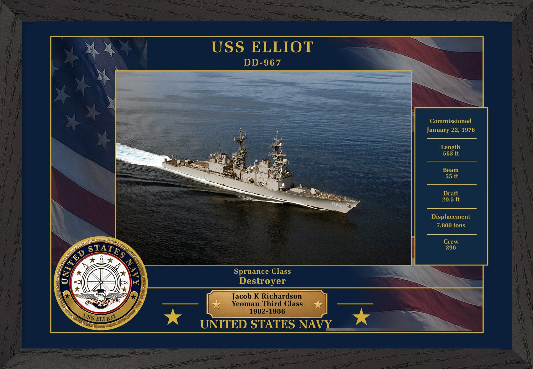 USS Elliot DD-967 Framed Patriotic Photo