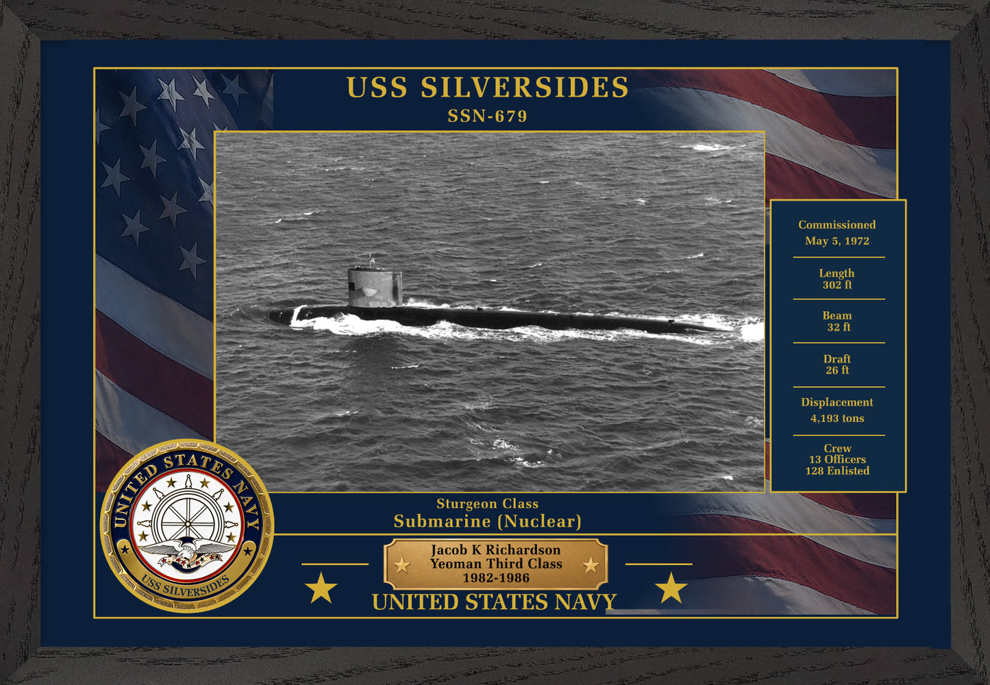 USS Silversides SSN-679 Framed Patriotic Photo