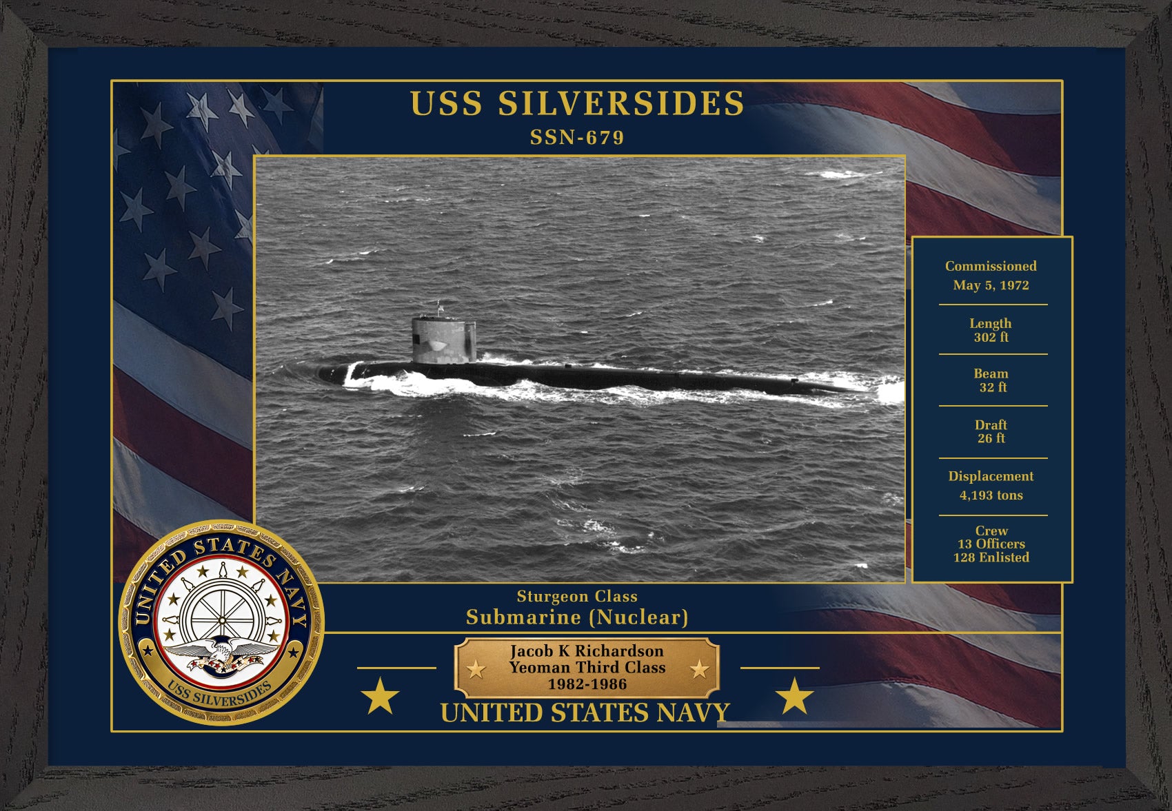 USS Silversides SSN-679 Framed Patriotic Photo