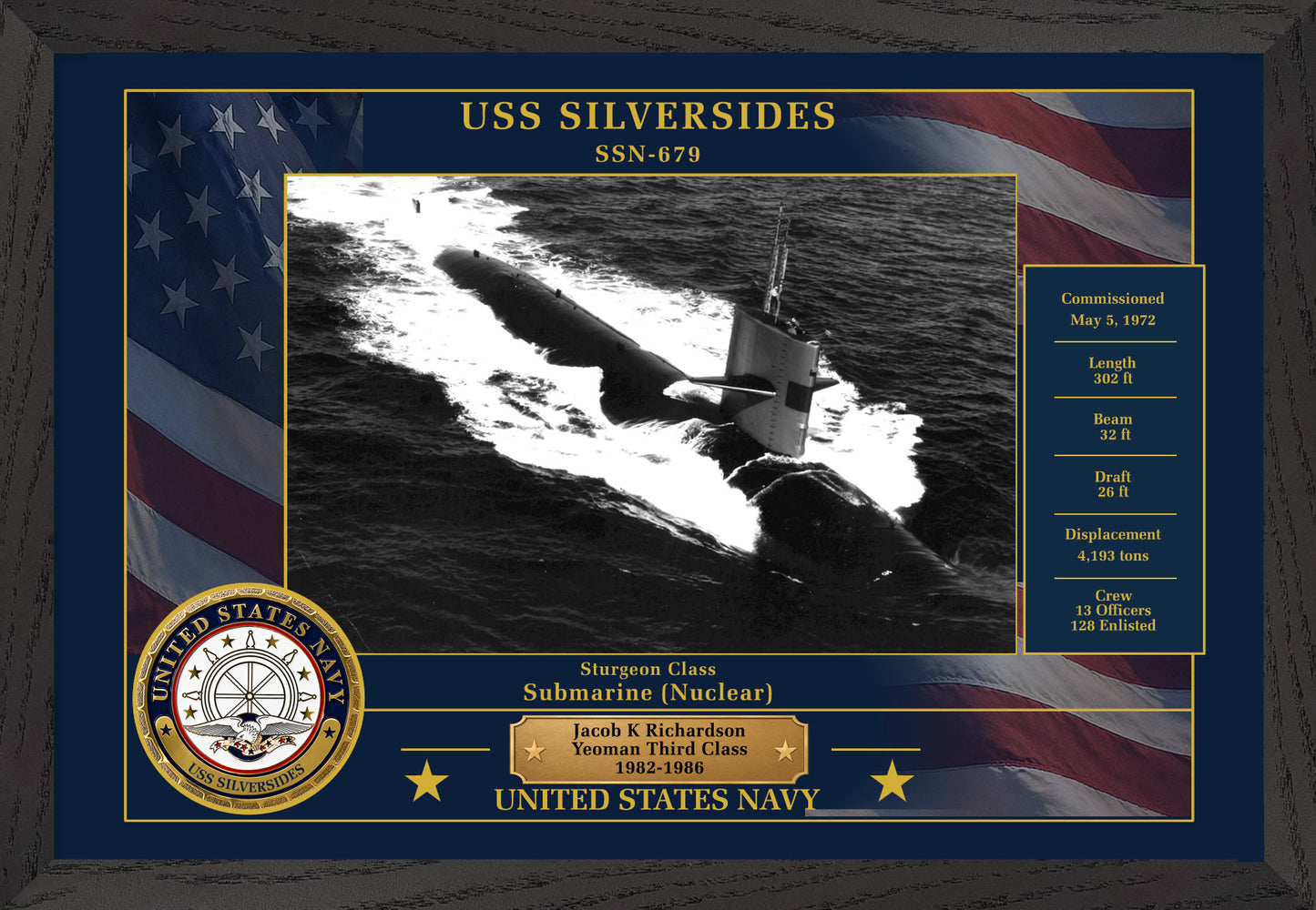 USS Silversides SSN-679 Framed Patriotic Photo