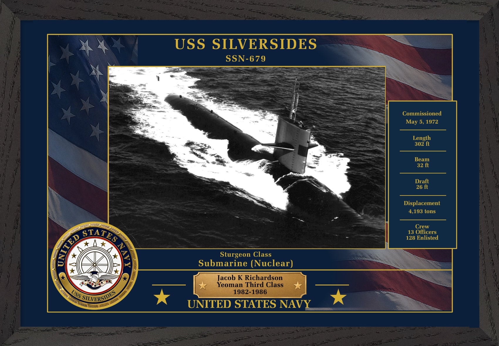 USS Silversides SSN-679 Framed Patriotic Photo