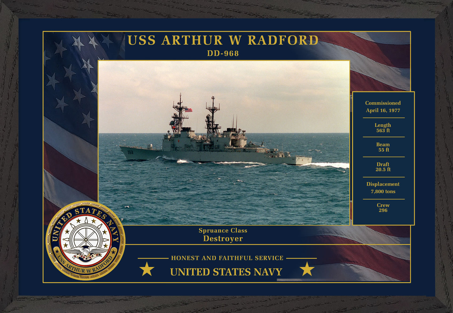 USS Arthur W Radford DD-968 Framed Patriotic Photo