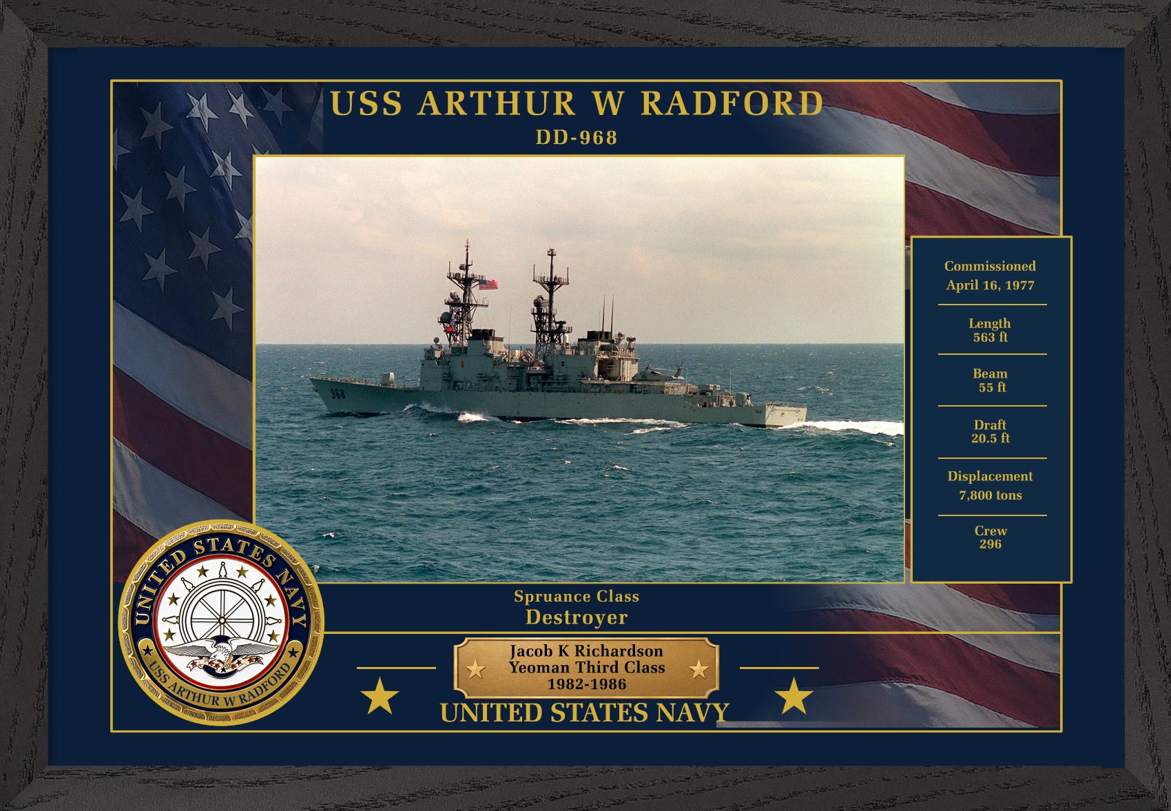 USS Arthur W Radford DD-968 Framed Patriotic Photo