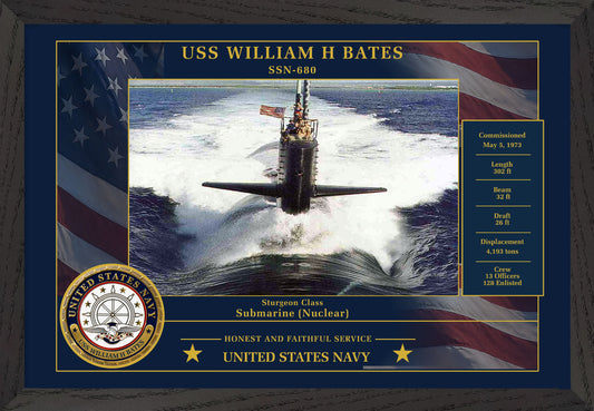 USS William H Bates SSN-680 Framed Patriotic Photo