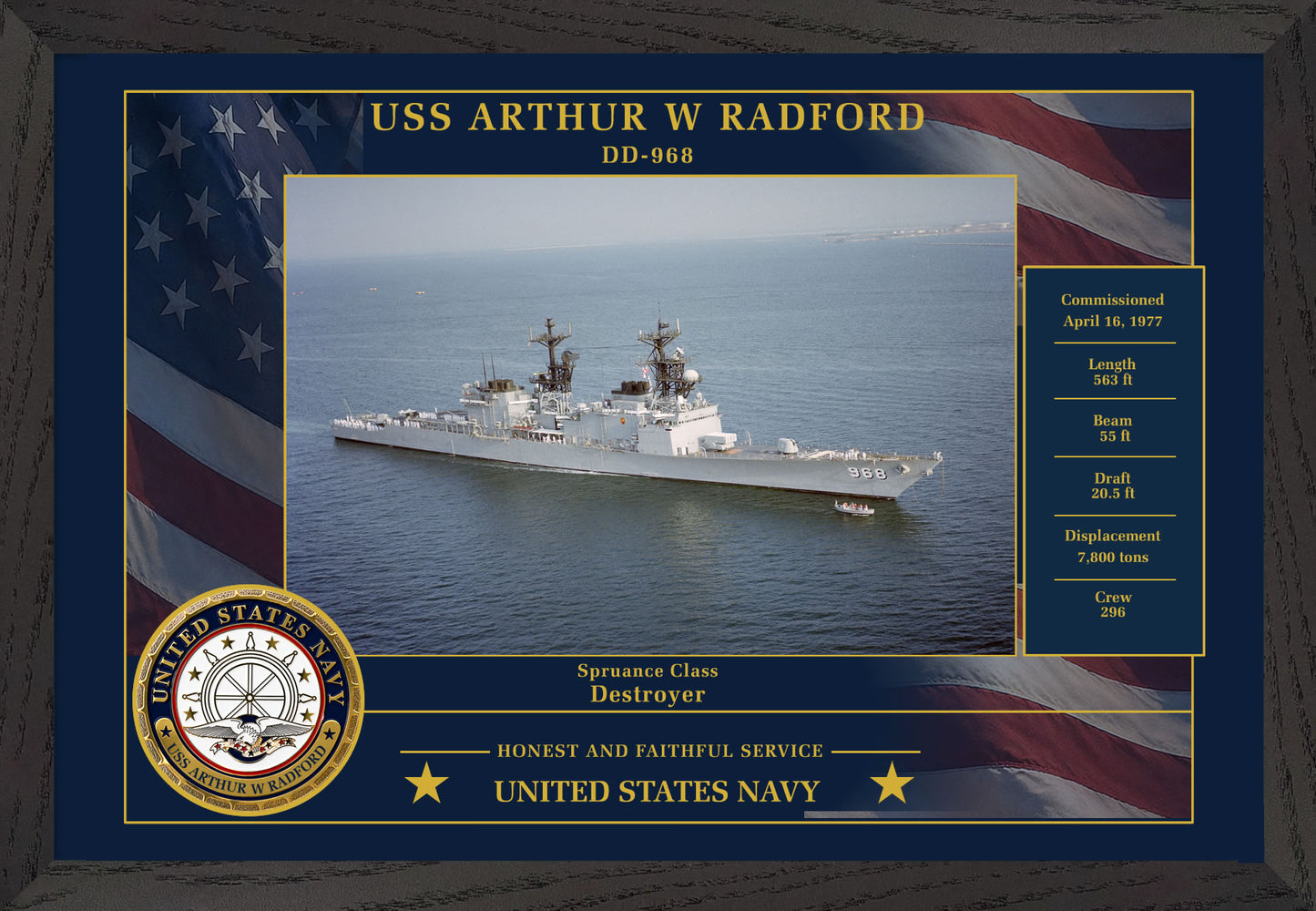 USS Arthur W Radford DD-968 Framed Patriotic Photo