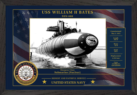 USS William H Bates SSN-680 Framed Patriotic Photo