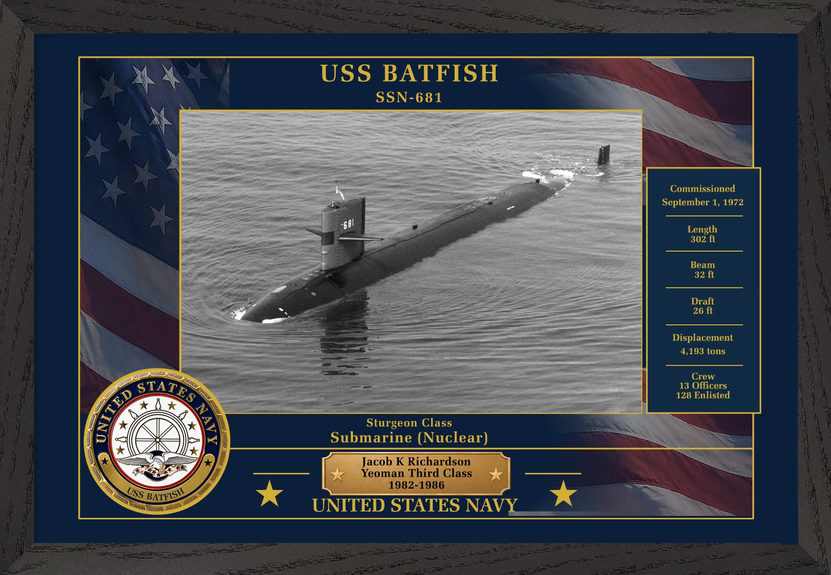 USS Batfish SSN-681 Framed Patriotic Photo
