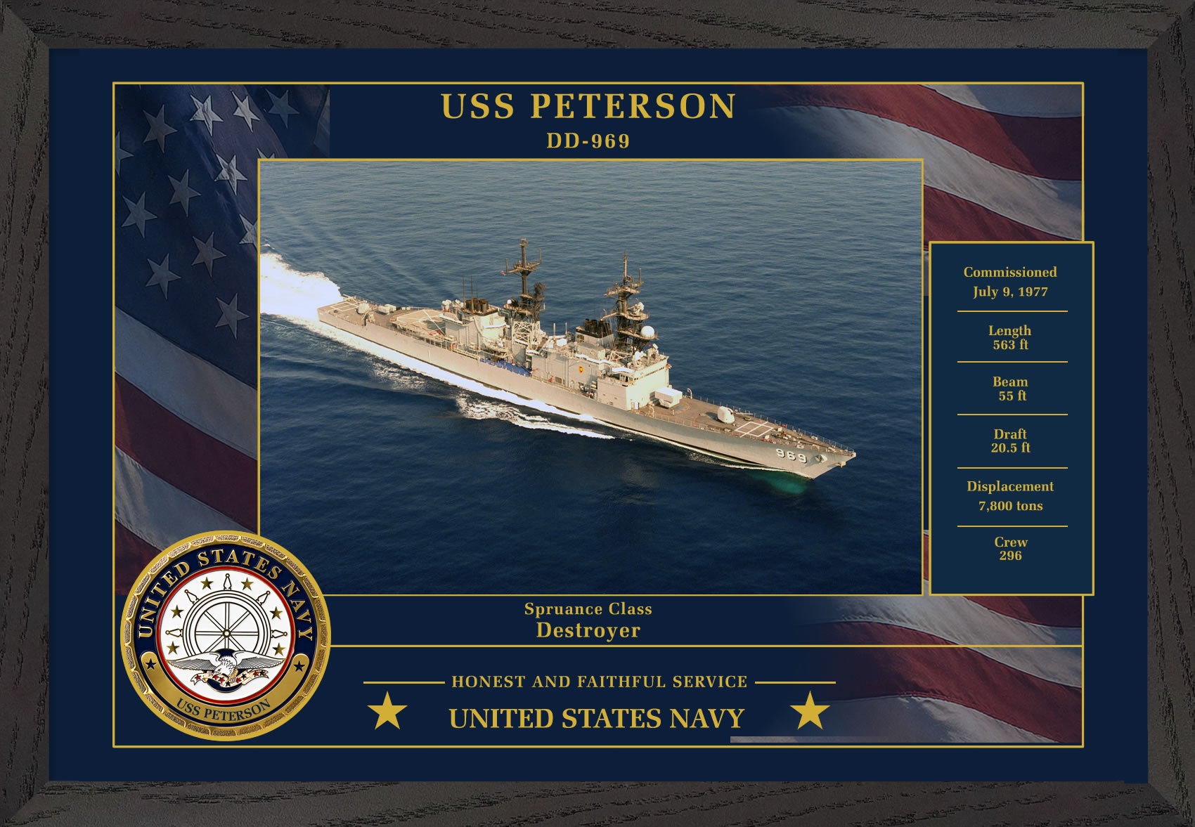USS Peterson DD-969 Framed Patriotic Photo