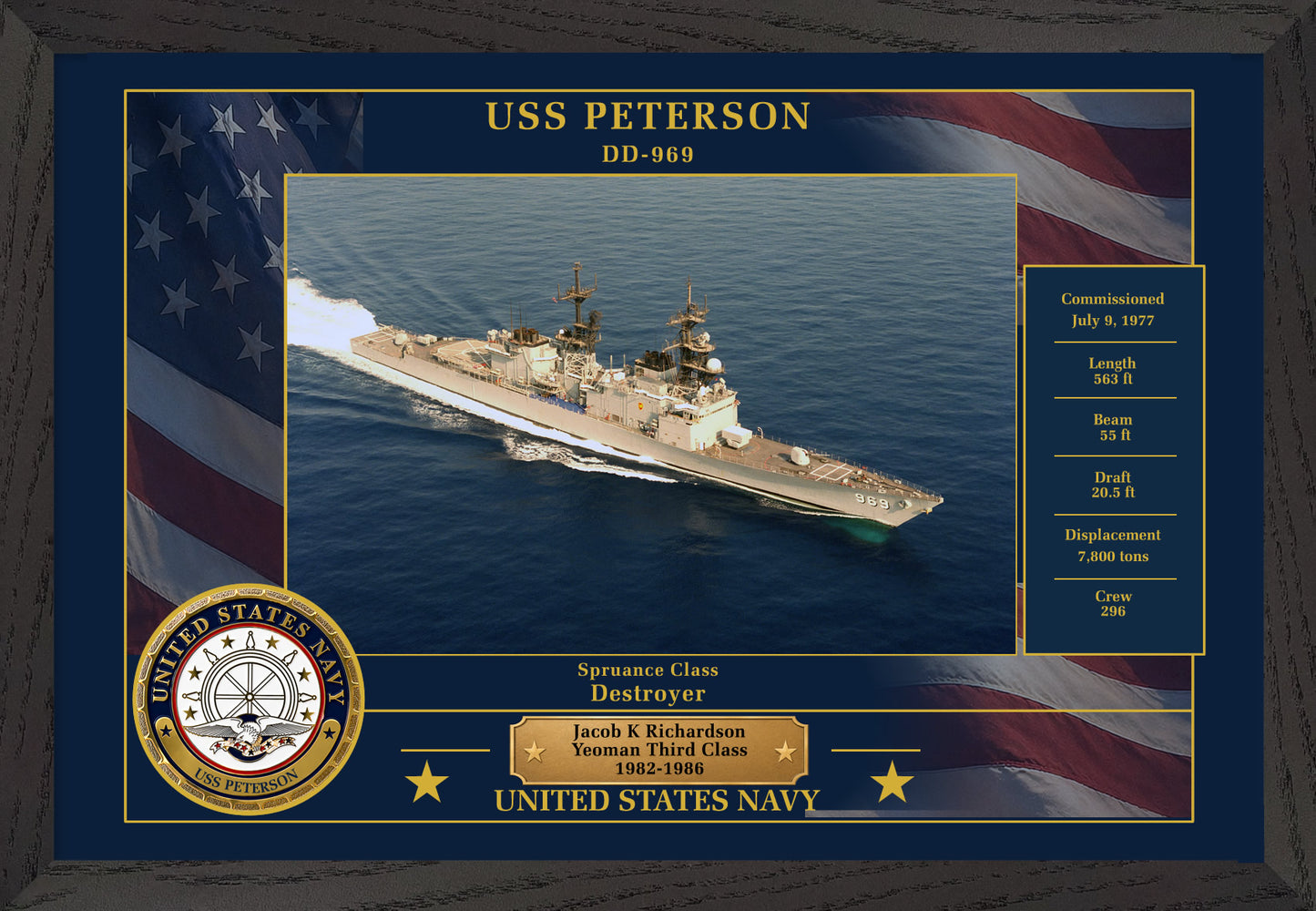 USS Peterson DD-969 Framed Patriotic Photo