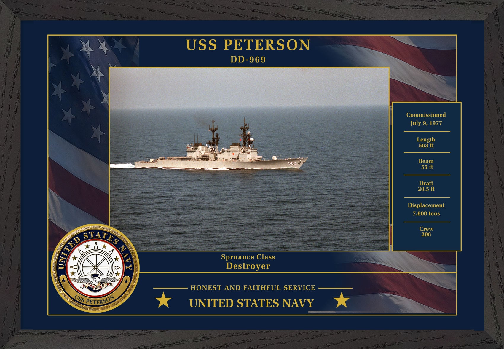 USS Peterson DD-969 Framed Patriotic Photo