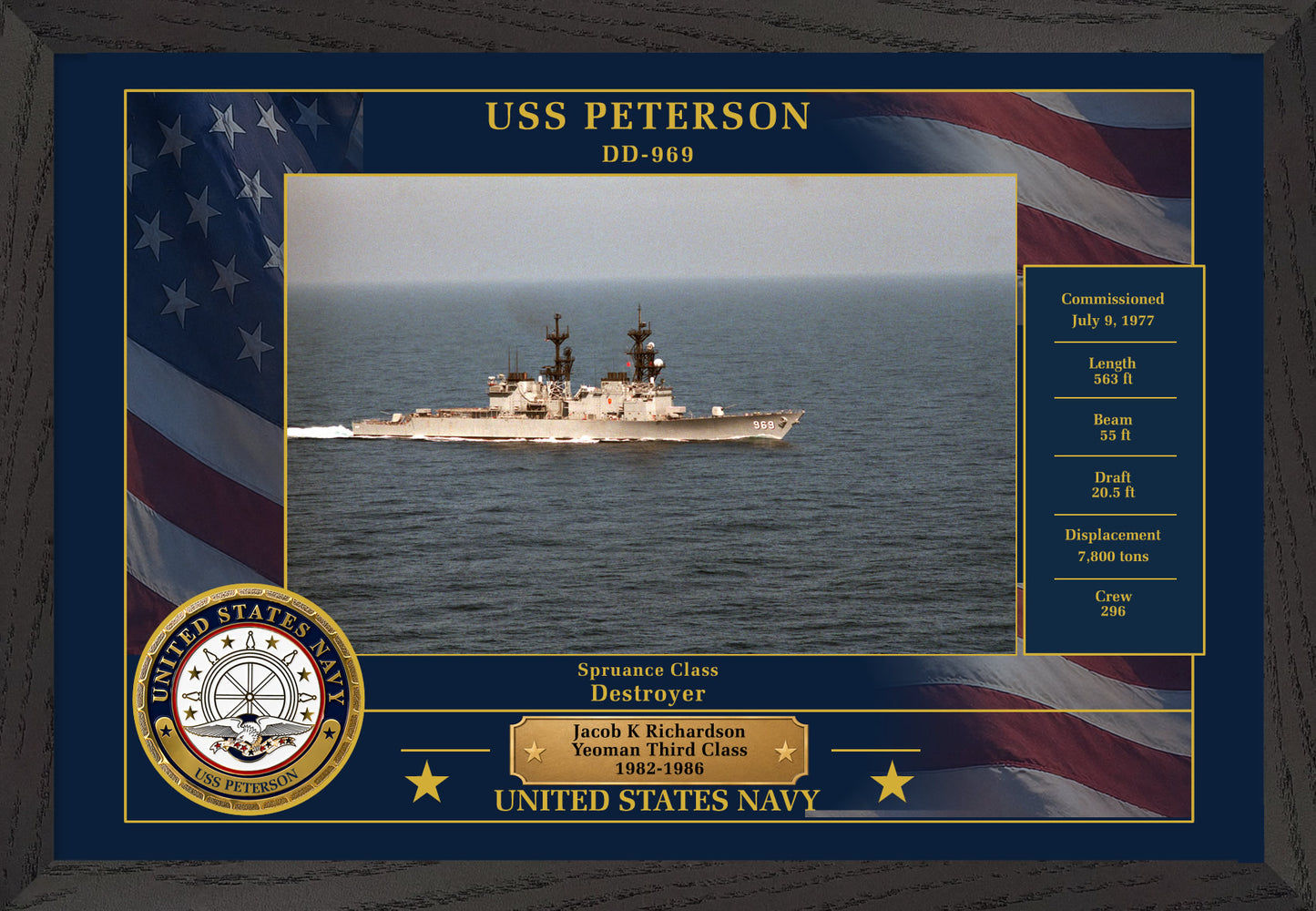 USS Peterson DD-969 Framed Patriotic Photo