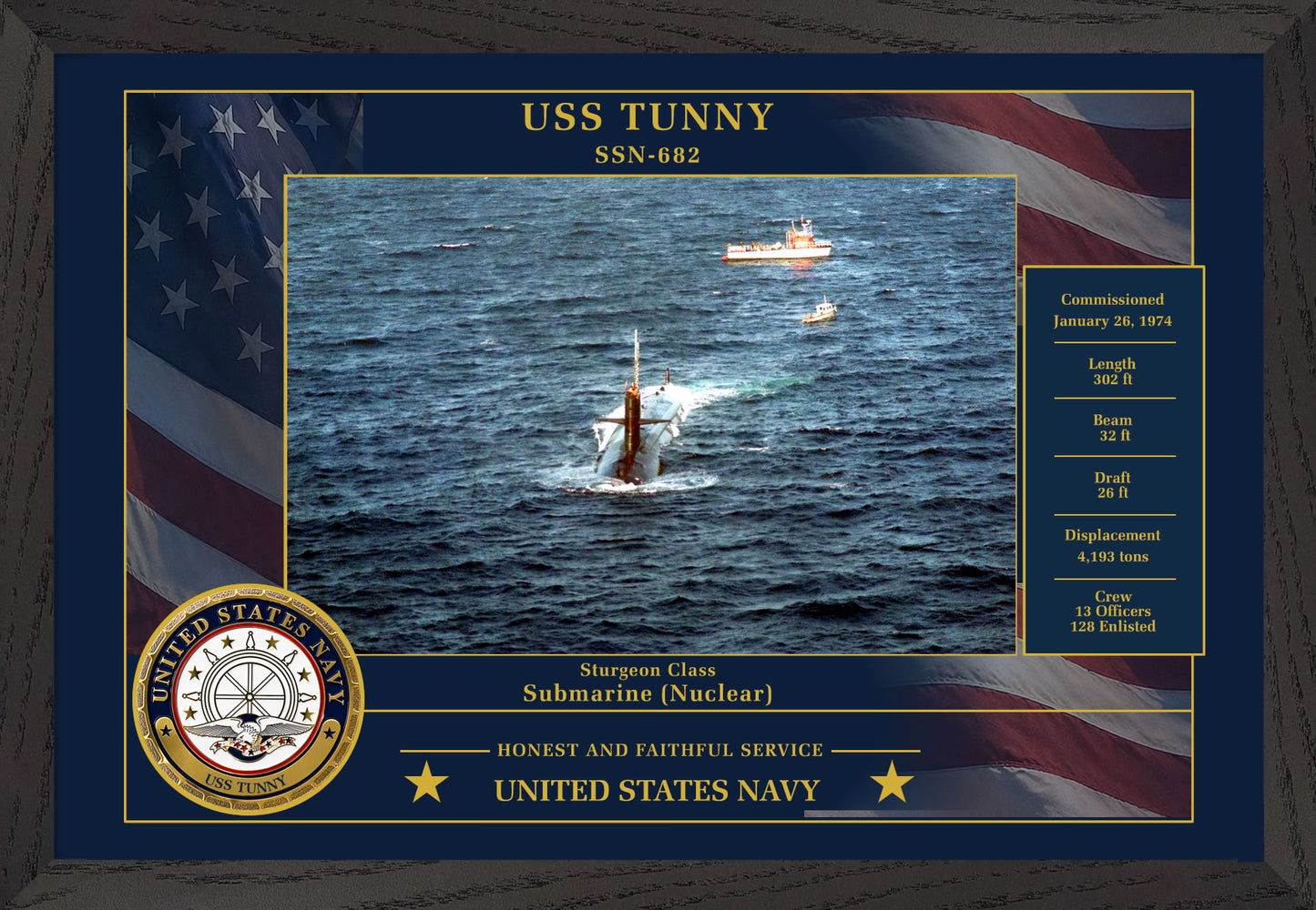 USS Tunny SSN-682 Framed Patriotic Photo
