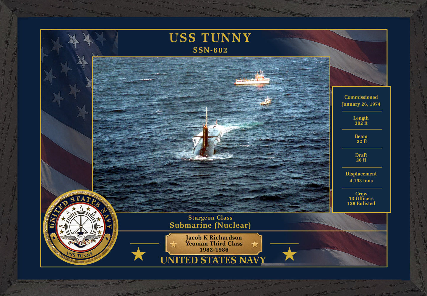 USS Tunny SSN-682 Framed Patriotic Photo